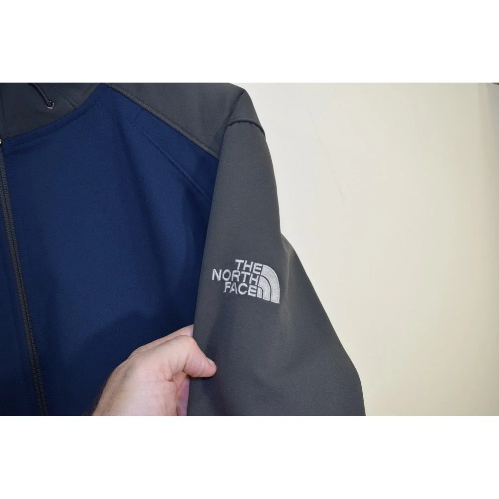 2010 North Face Apex Softshell Hooded Jacket Mens Blue Gray Full Zip Coat